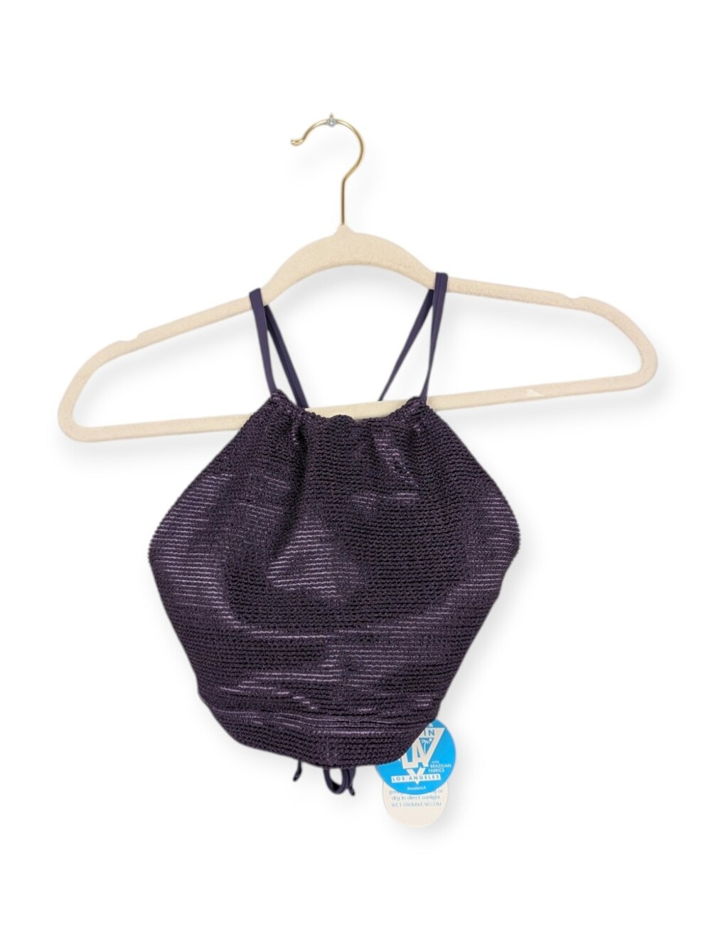WET Swimwear Bikini Top M Eggplant Purple High Neck Cross Back Swim Top NWT